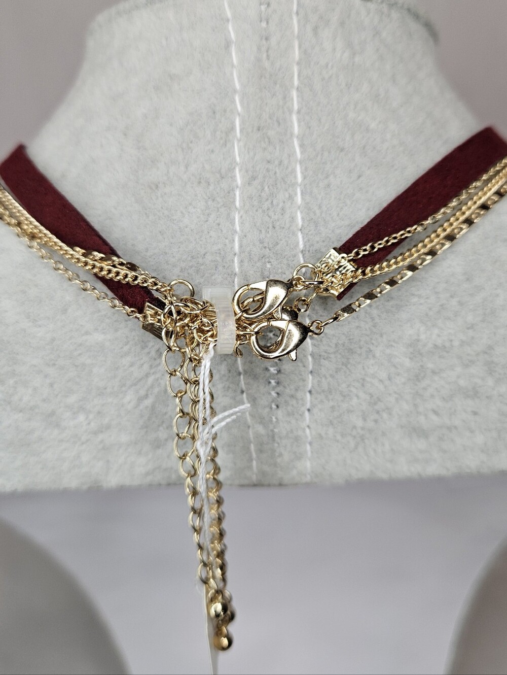 NWOT Burgundy Suede Gold Layered Choker Necklace Set Multi Strand 12-16" - Picture 5 of 10